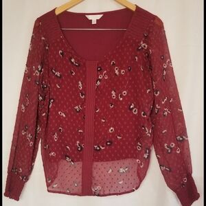 LC Lauren Conrad Burgundy Floral Blouse